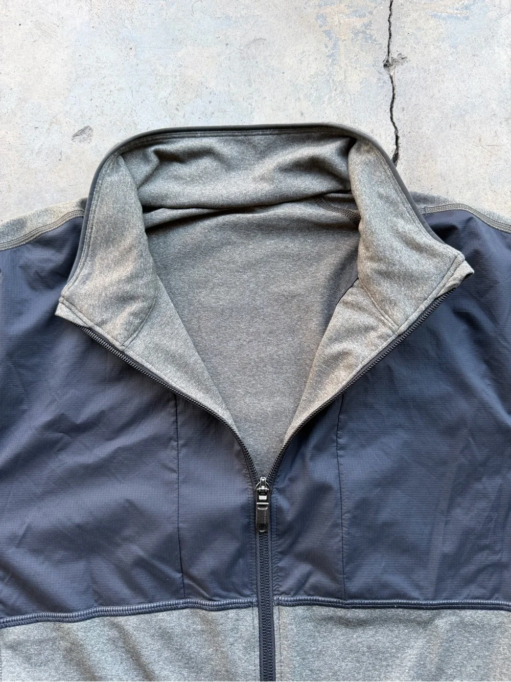 Lululemon Gray Full-Zip Performance Jacket with Black Chest Panel